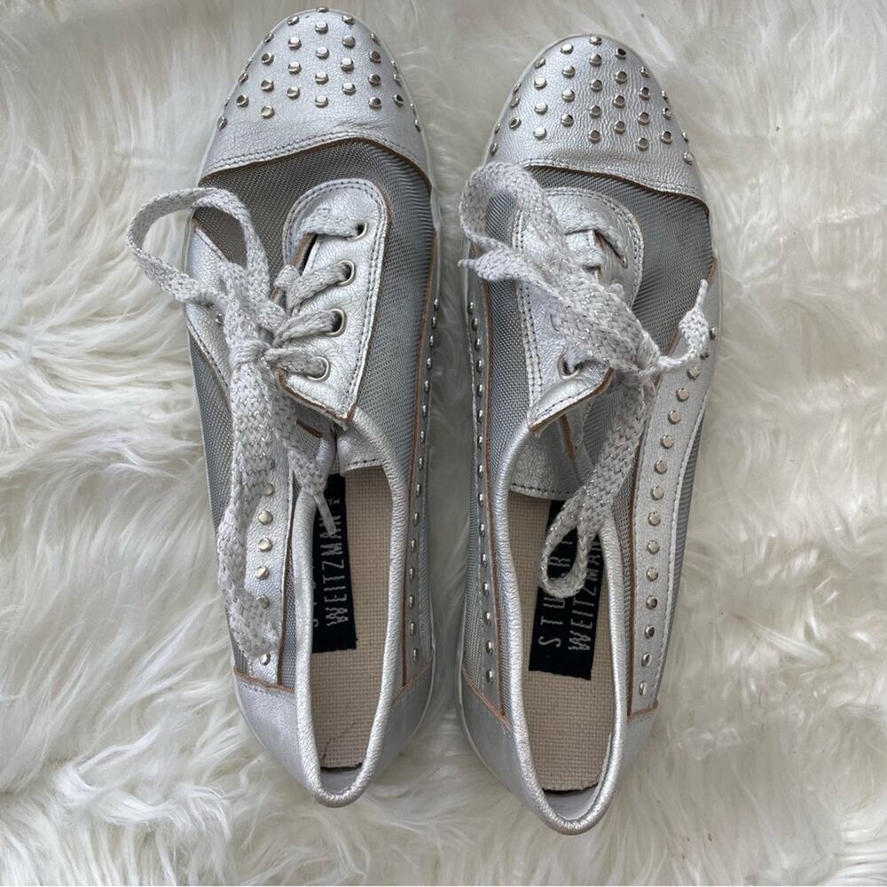 Stuart Weitzman | Women’s Silver Mesh Studded Studs Embellished Sneakers Shoes 7 - Picture 8 of 10